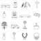 Funeral simple black outline icons set eps10