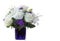 Funeral or Valentines Day  Bouquet purple White flowers, Sympathy and Condolence Concept on white background