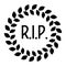 Funeral wreath with R.I.P. label. Rest in peace. Simple flat black illustration.