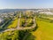 Funfair by dam Lake in Brno from above, Czech Republic