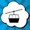 Funicular, Cable car sign. Vector. Black icon in bubble on blue