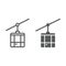 Funicular line and glyph icon, travel and tourism, cableway cabin sign vector graphics, a linear pattern on a white