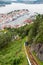 The funicular railway  lifts tourists to the observation deck of the city of Bergen. Norway