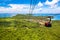 Funicular sky cable car in Phu Quoc island ith blue sky and clear water in Southern Vietnam Indochina