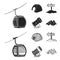 Funicular, tent, road sign, snow cannon. Ski resort set collection icons in black,monochrom style vector symbol stock