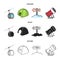 Funicular, tent, road sign, snow cannon. Ski resort set collection icons in cartoon,black,outline style vector symbol