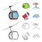 Funicular, tent, road sign, snow cannon. Ski resort set collection icons in cartoon,outline style vector symbol stock