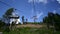 Funicular in touristic place on slope of mountain in summer day