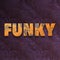 Funk, logo design, metallic word on dark background, 3d rendering