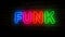 Funk music music neon on brick wall 3d