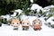 Funko Pop action figures of hobbit Sam, elf Legolas and dwarf Gimli from fantasy movie The Lord of the Rings.