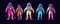 Funky astronauts in colorful spacesuits on dark background