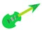 A funky bright green electric guitar with weird body and pointed headstock white backdrop