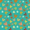 Funky bubbly hearts on mulitdirectional turquoise background vector seamless pattern