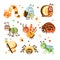 Funky Bugs And Insects Collection Of Small Animals With Smiling Faces And Stylized Design Of Bodies