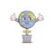 Funky Character Planet Earth in a pot in groovy style. Isolated retro sticker on a transparent background for various