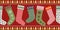 Funky Christmas stocking border design in traditional colors. Seamless vector pattern on textured red background. Great