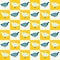 Funky cute bird mosaic vector seamless pattern. Hand drawn playfull birdies colorful background. Trendy colorful gender