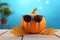 Funky Cute pumpkin with sunglasses. Generate Ai