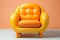 Funky hip yellow orange armchair isolated on bold background