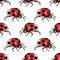 Funky ladybugs seamless pattern. Raster background