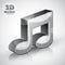 Funky metallic musical note 3d modern style icon isolated.