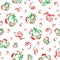 Funky modern brushstroke effect green and red circles and swirls. Vector seamless pattern on white background. Relaxed