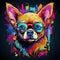 funky neon Chihuahua, with a retro-inspired shirt design featuring abstract shapes and colorful retro by AI generated