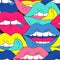 Funky open mouth with teeth, sensual lips, positive emotions seamless pattern