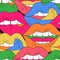 Funky open mouth with teeth, sensual lips, positive emotions seamless pattern