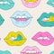 Funky open mouth with teeth, sensual lips, positive emotions seamless pattern