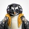 Funky Penguin Dj In Leather Jacket And Headphones