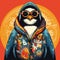 Funky Penguin In Retro Style With Vibrant Colors