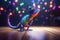 Funky Photorealistic Cartoon Chameleon Grooving with Colorful Lights in the Background