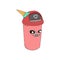 Funky pink bin trashcan character monster vector illustration