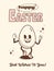 Funky retro Easter Egg walking and smiling. Happy Easter greeting card or poster in vintage groovy style. Quirky outline