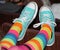 Funky Striped Socks and Fashionable Turquoise Sneakers