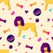 Funky yellow poodle dog seamless vector kids pattern