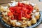 Funnel cake with strawberry topping