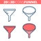 The funnel filter. Flat and isometric 3d outline icon set.