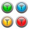 Funnel icon with drops set on glass buttons