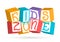 Funny 3D baby colorful cubes with letters Kids Zone. Playroom for children logo template. Play area in entertainment