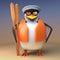 Funny 3d captain penguin the sailor stands ready with his oars, 3d illustration