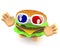 Funny 3d cartoon cheeseburger character wearing 3d glasses