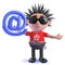 Funny 3d cartoon vicious punk rock character holding an email address symbol