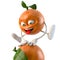 Funny 3d fruit character jumping over an orange