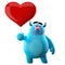 Funny 3D monster, cute cartoon with a Valentine heart