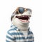 Funny 3d Shark Man With Sunglasses In Striped Shirt