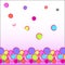 Funny abstract background: multi-colored balls located at the bottom of the picture as a border - a bright texture.
