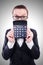 Funny accountant with calculator